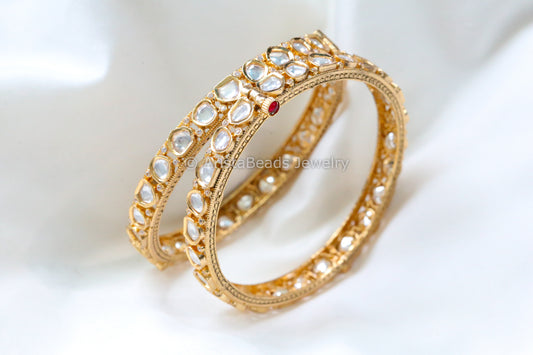 Premium Uncut Polki Kundan & CZ Bangle Set (2.6)- Openable