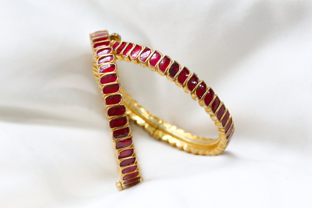 Red Pachi Kundan Bangle Set (Openable 2.4)