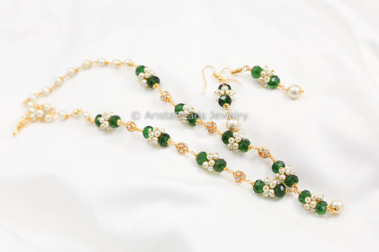 Green Beads Mala Necklace Set