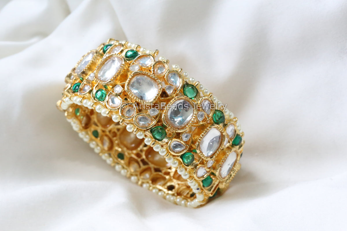 Premium Uncut Polki Kundan & Pota Bangle- Openable