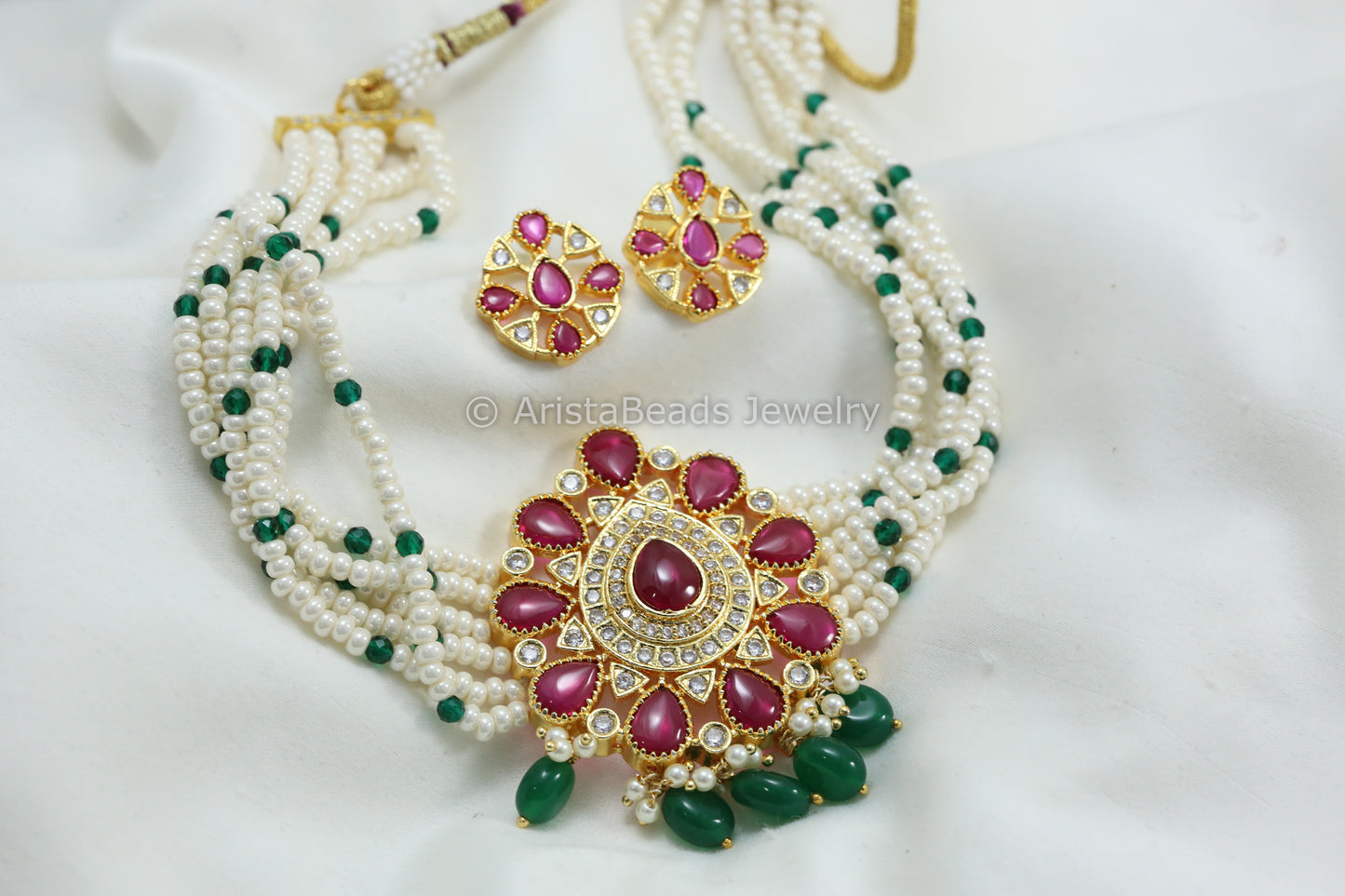 Ruby CZ & Kemp Polki Necklace Set