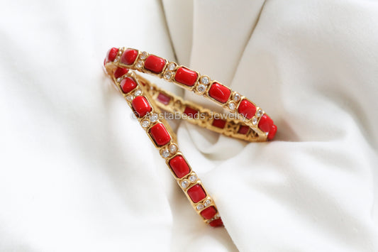 Coral & CZ Bangle Set (2.4 & 2.2)