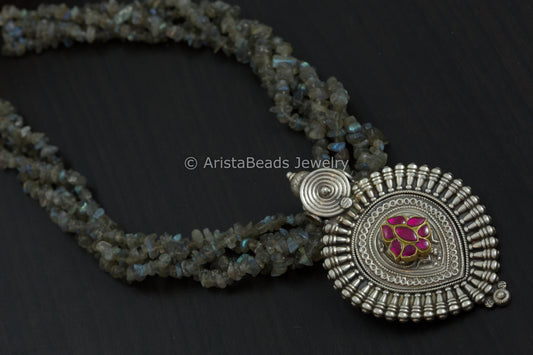 925 Sterling Silver Pendant In Labradorite Mala