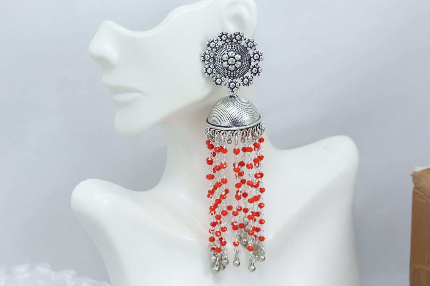 Oxidized Tassel Jhumka - Red