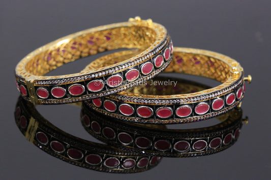 Ruby CZ Victorian Bangle Set
