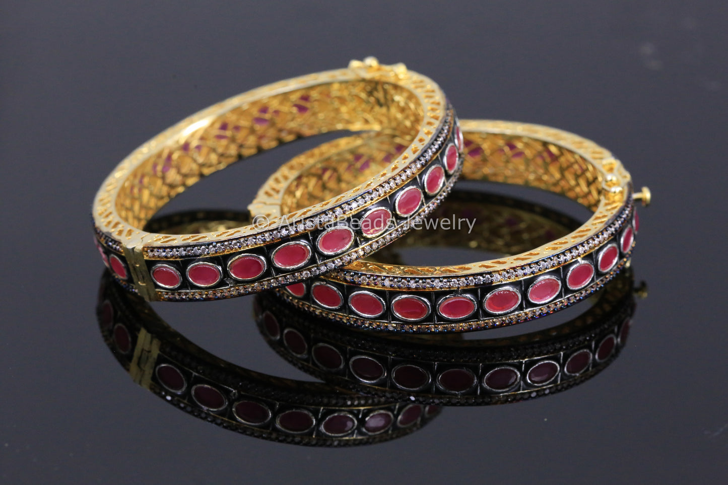Ruby CZ Victorian Bangle Set