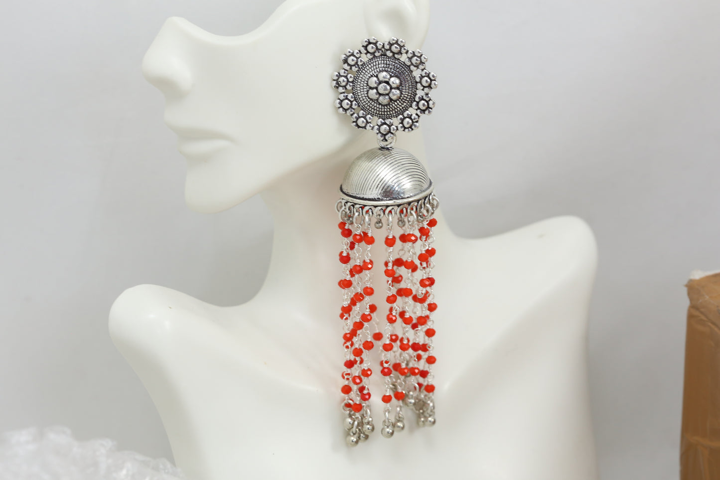 Oxidized Tassel Jhumka - Red