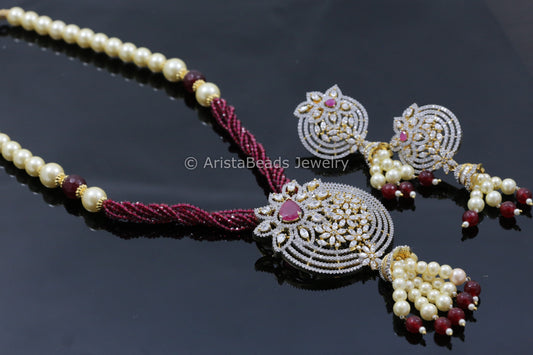 Contemporary Ruby CZ Necklace Set