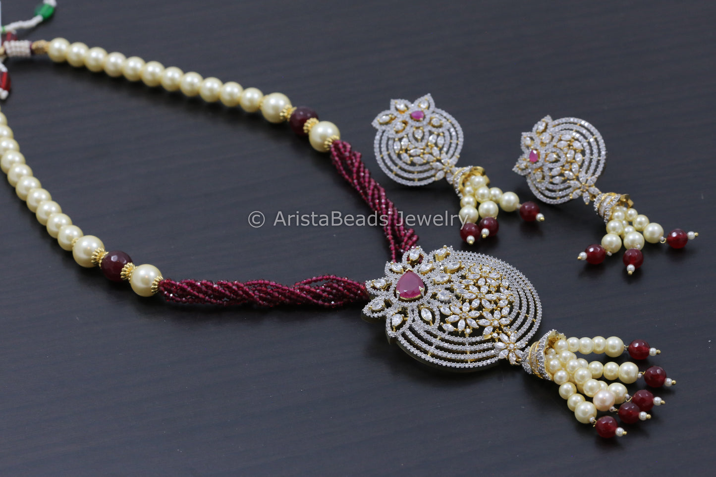 Contemporary Ruby CZ Necklace Set