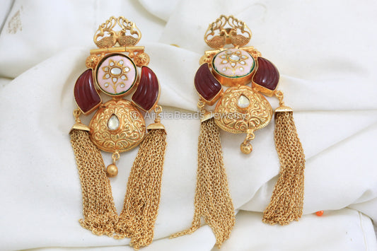 Long Red Tassel Geru Finish Earrings