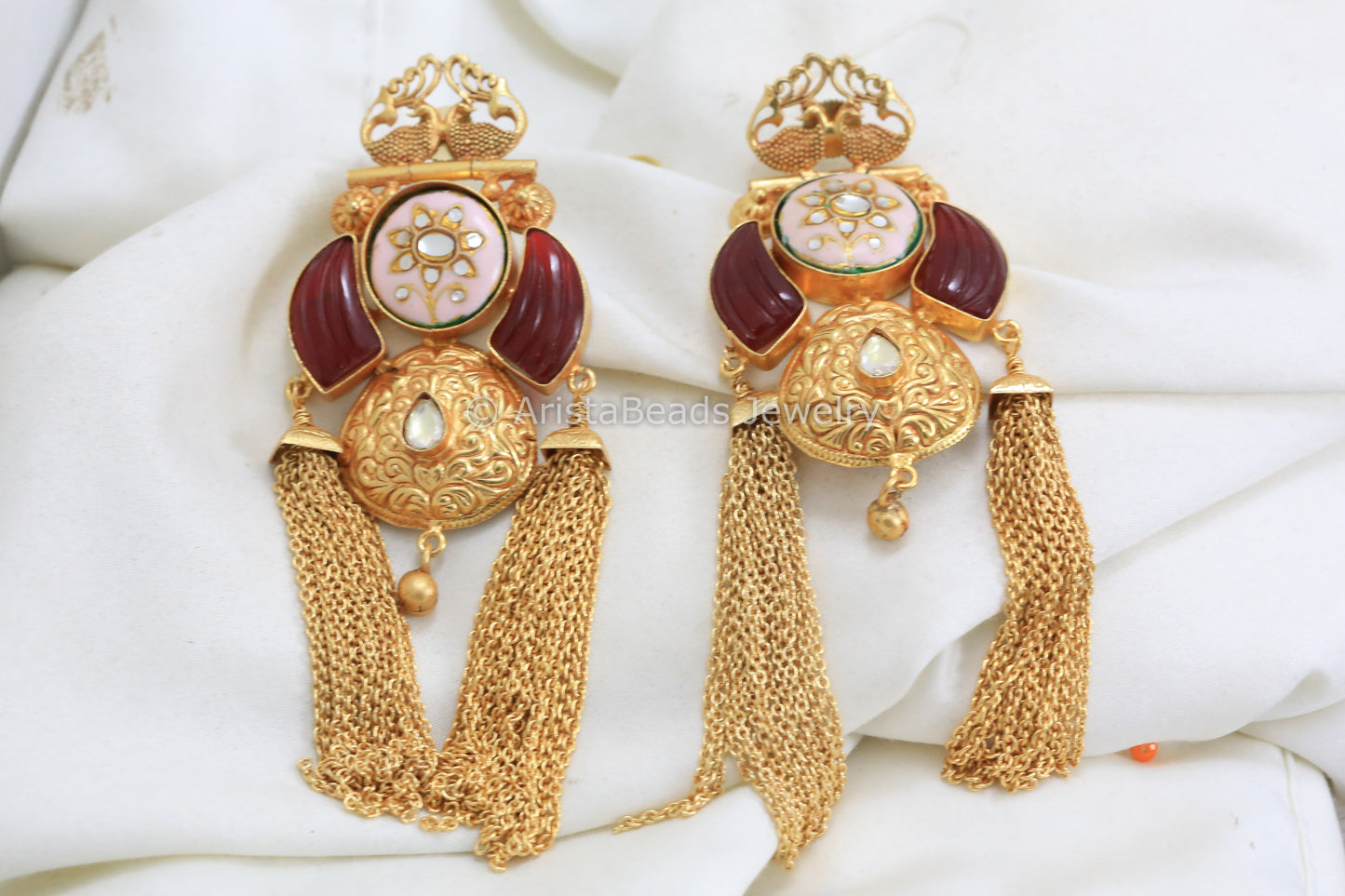 Long Red Tassel Geru Finish Earrings