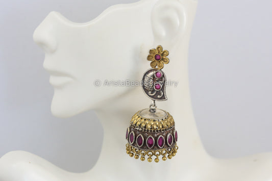 Ruby Peacock Dual Tone Jhumka