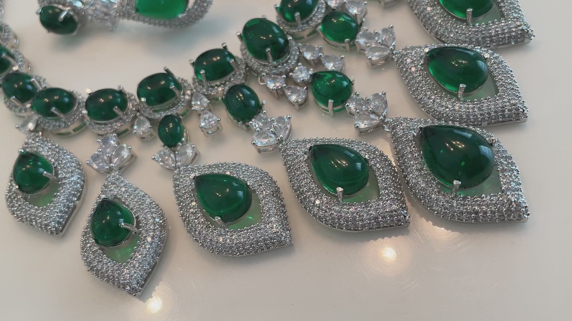 Micro CZ & Green Pota Stone Necklace Set