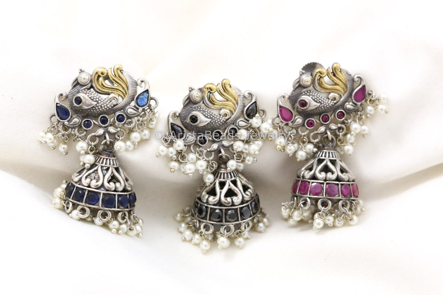 Silver Look Peacock Jhumka