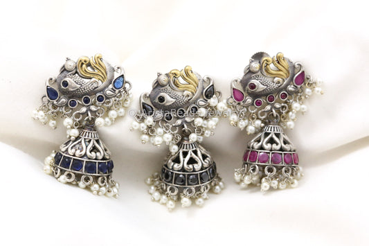 Silver Look Peacock Jhumka