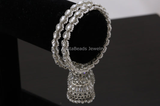 Silver Finish Polki Jhumka Bangle Set