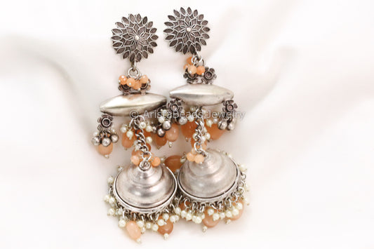 Long 925 Silver Polish Jhumka - Orange