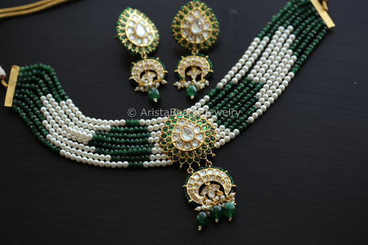 Foil Kundan Necklace Set - Green
