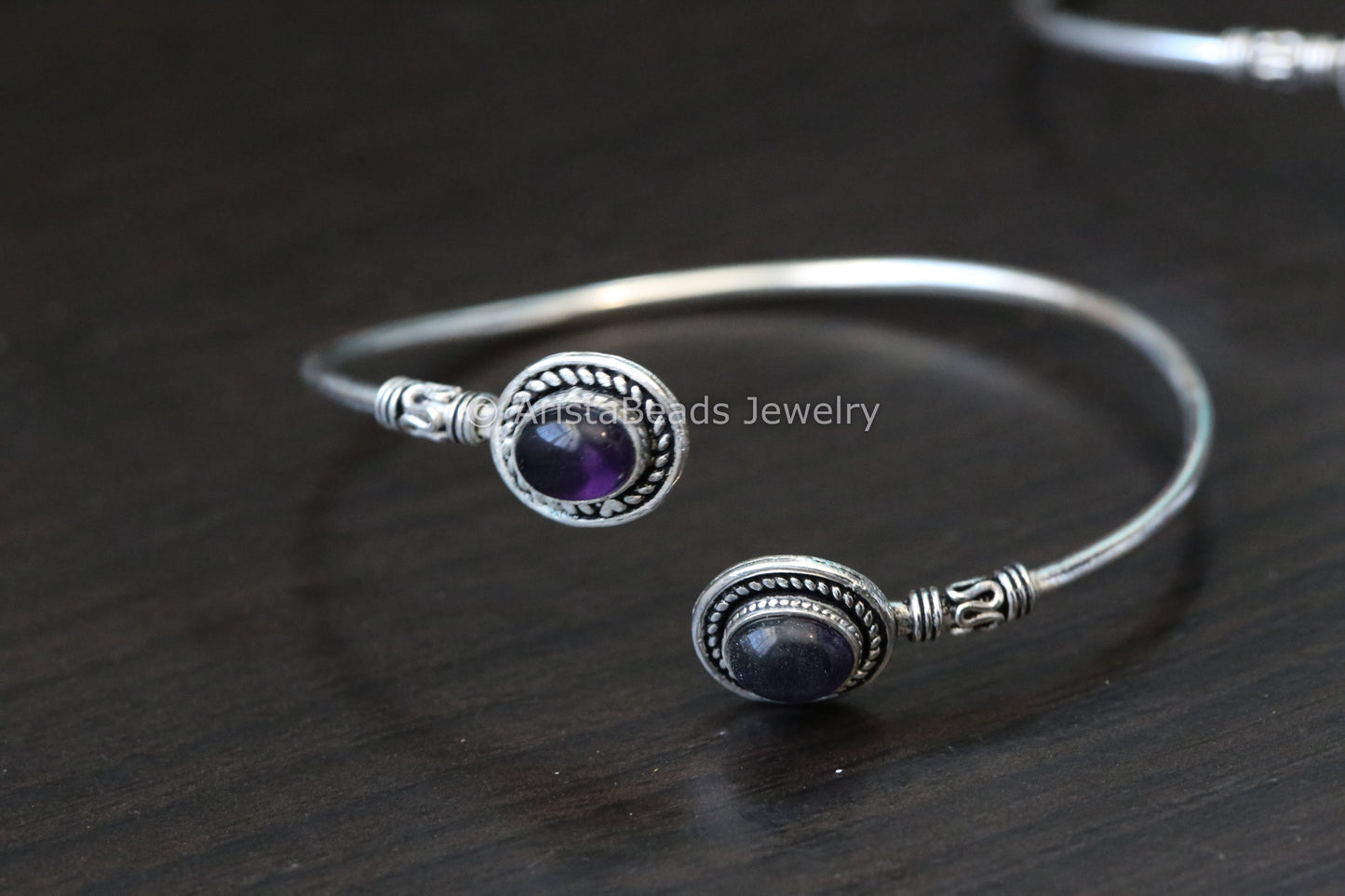 Dainty Oxidized Bracelet - Amethyst