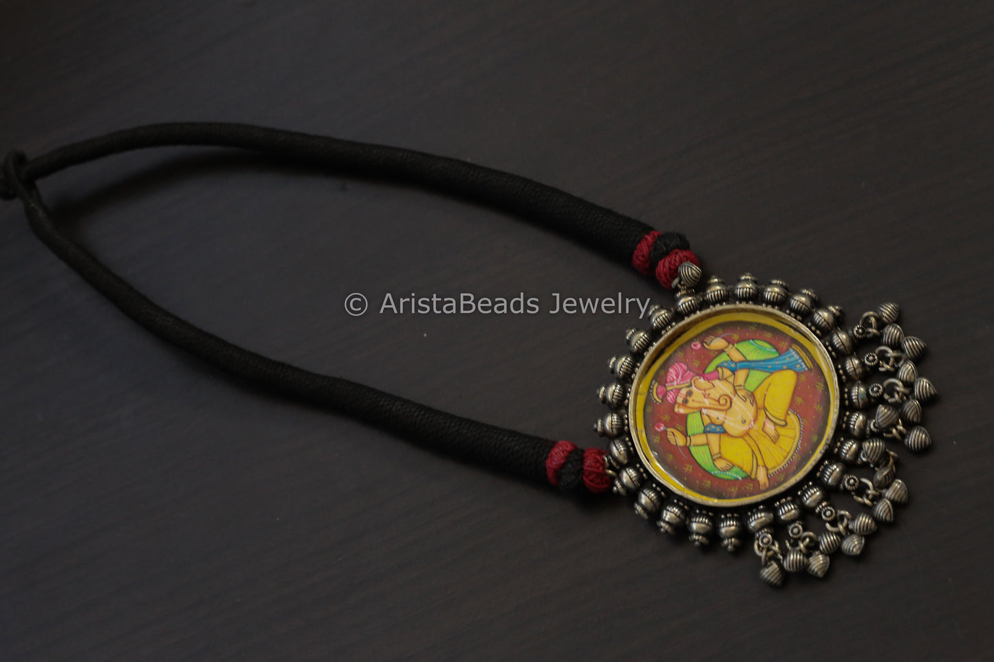 Hand Painted Silver Look Necklace - Black