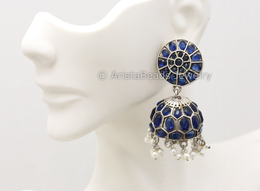 Jadau Look Oxidized Jhumka - Blue