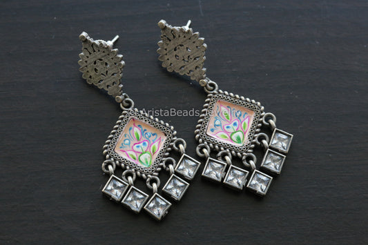 Hand Enamel Earrings - Pink