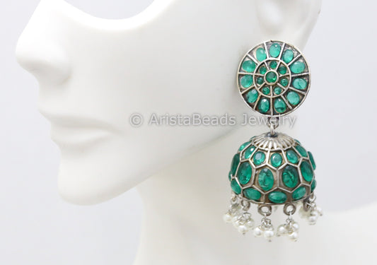 Jadau Look Oxidized Jhumka - Green