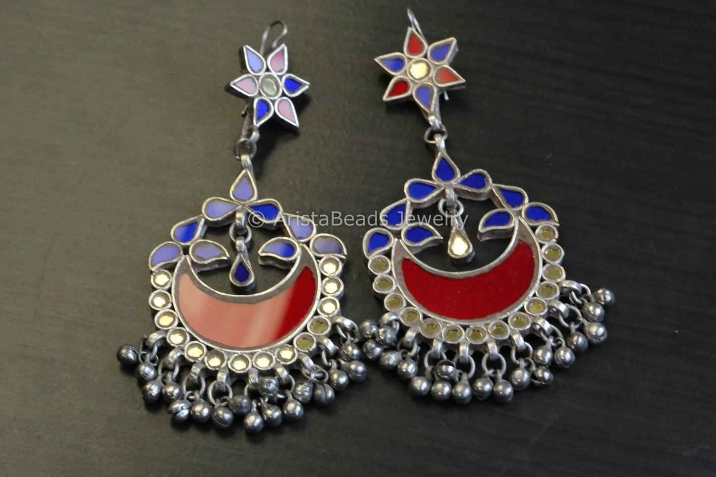 Large Real Glass Chandbaali -Multicolor