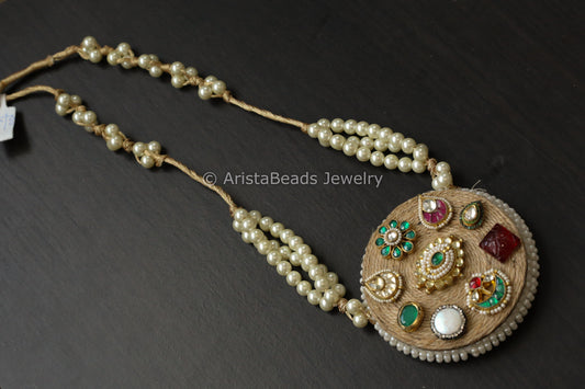 Handmade Kundan Motifs Jute Necklace