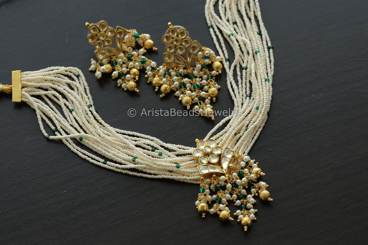 Premium Dainty Jadau Pachi Kundan Set -Clear