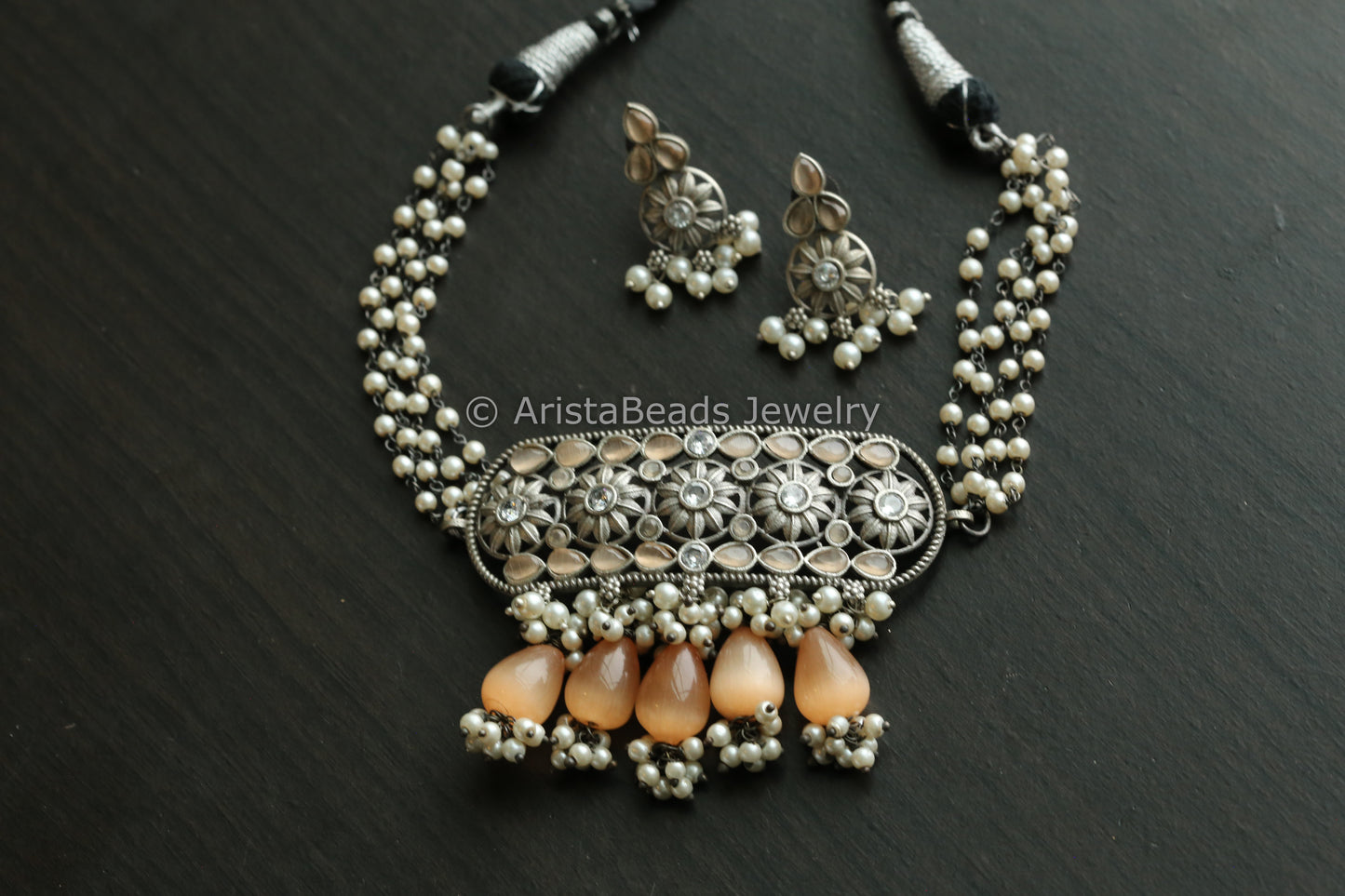 Oxidized Necklace Set  - Peach