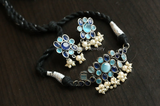 Dainty CZ Stones Necklace Set - Blue