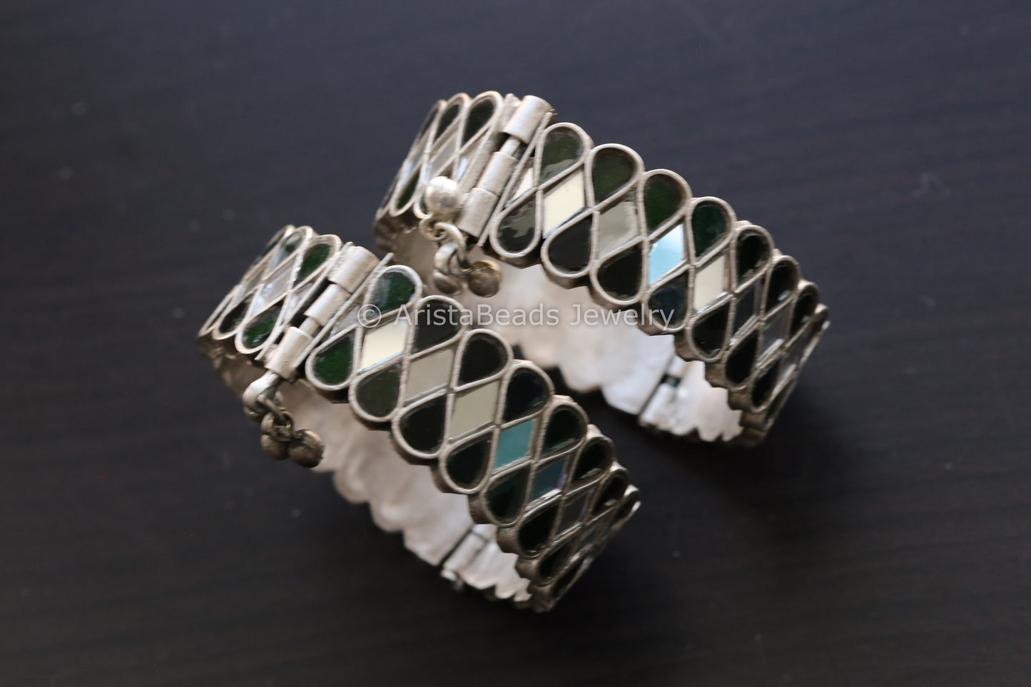 Real Glass Bangle set - Dark Green & Clear (2.6/2.4)