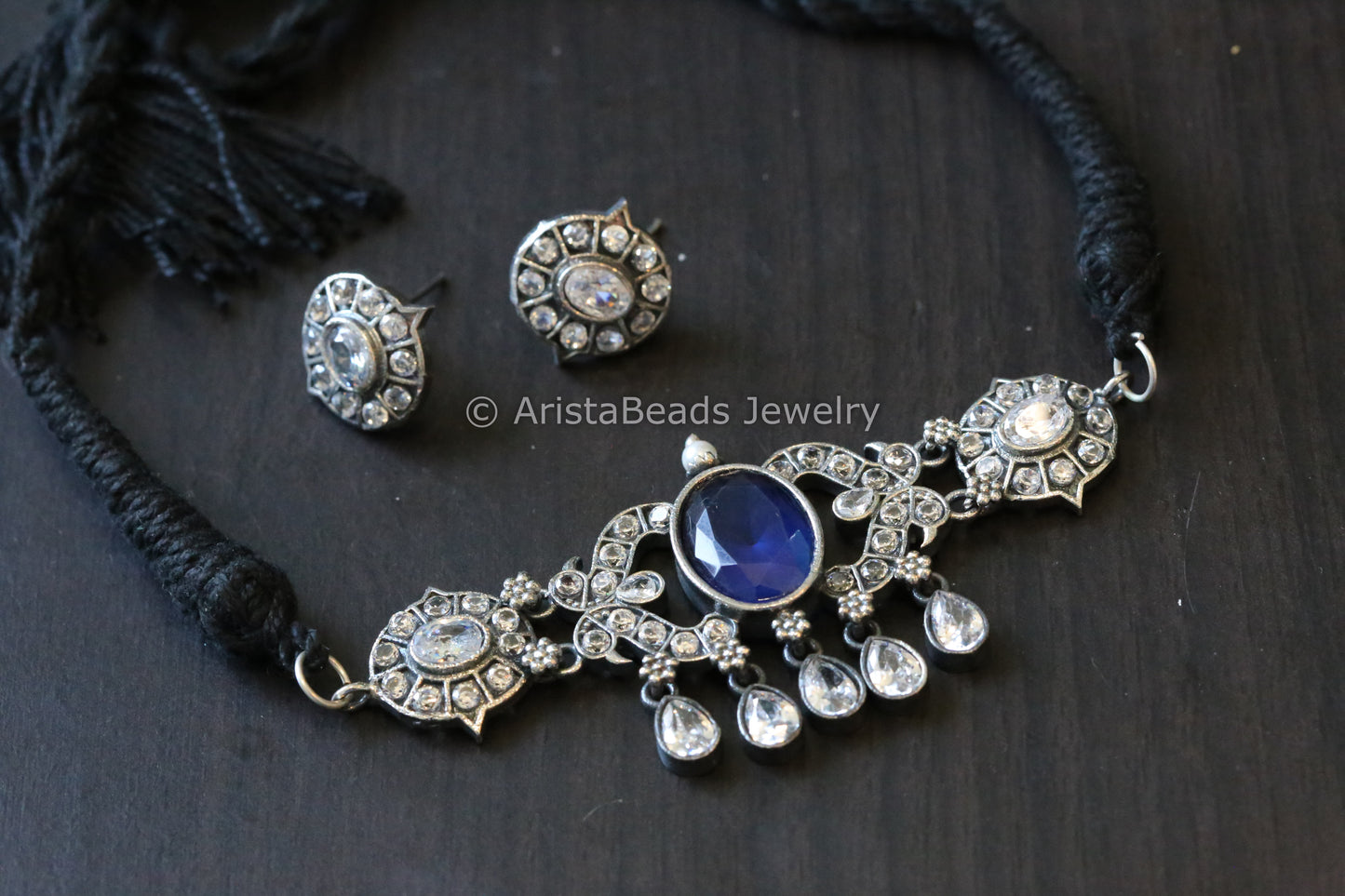 Cute Oxidized Choker - Clear & Blue