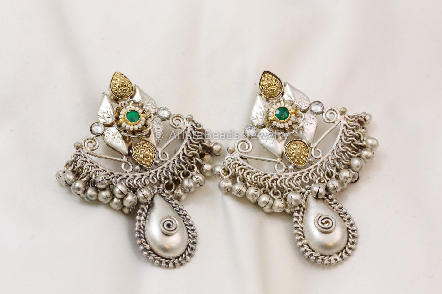 Large 925 Silver Polish Earrings - Emerald