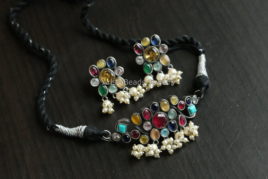Dainty CZ & Monalisa Stones Necklace Set - Multicolor