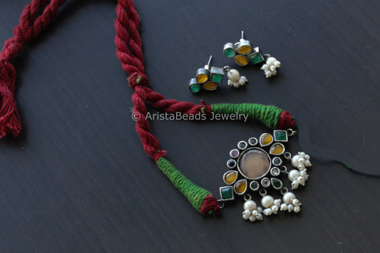 Small Delicate Choker Set - Peach Yellow Green