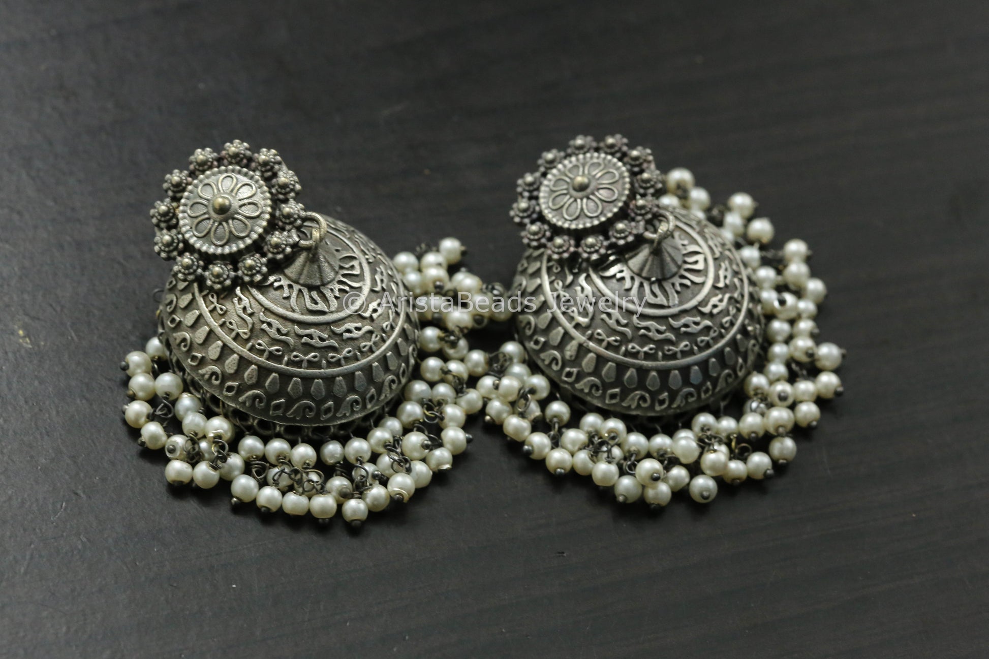 Oxidized Silver Look Pearl Jhumka