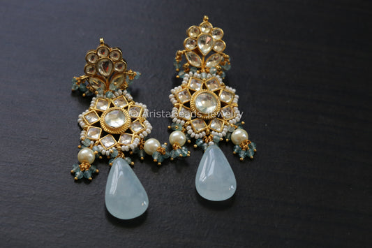 Contemporary Pachi Kundan Earrings - Clear