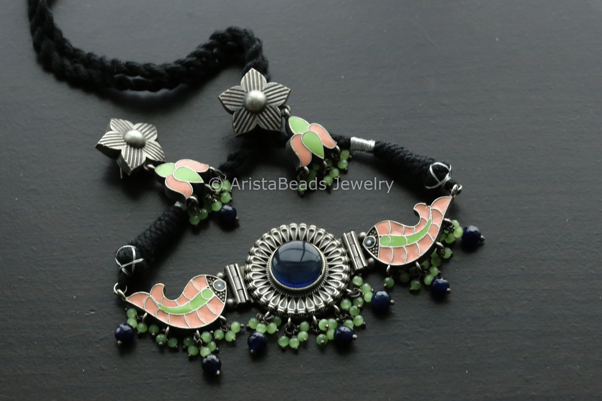 Oxidized Enamel Choker Set - Blue Monalisa