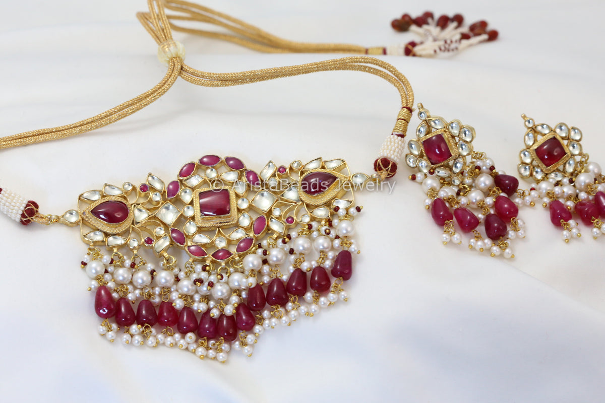 Pachi Kundan Choker Set - Ruby