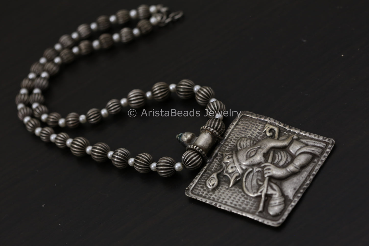 Oxidized Silver Look Ganesha Necklace