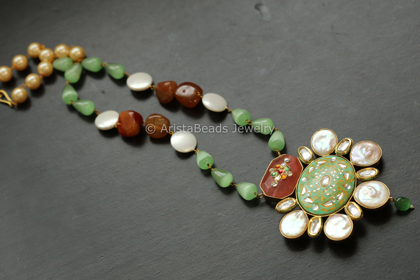 Kundan, Baroque & Pista Enamel Necklace
