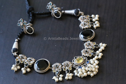 Black Yellow Blue Oxidized Necklace Set