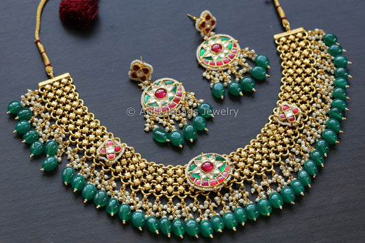 Antique Real Gold Look Kundan Necklace Set