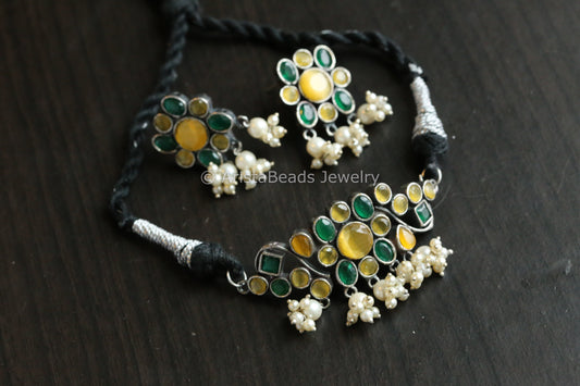 Dainty CZ & Monalisa Stones Necklace Set - Yellow