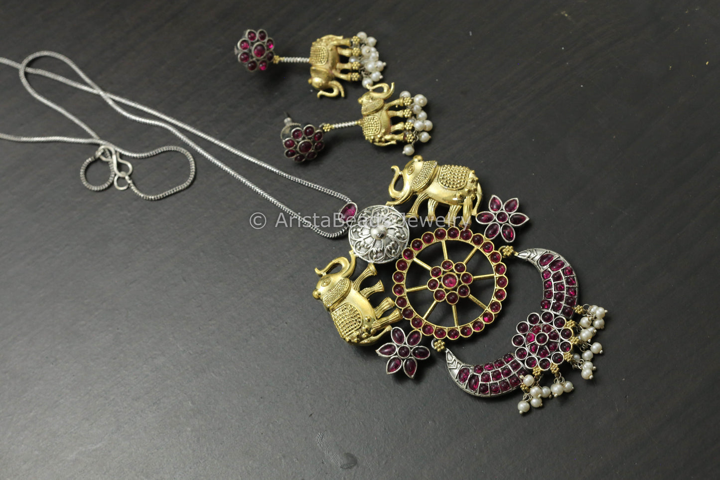 Dual Tone Silver Replica Necklace - Ruby