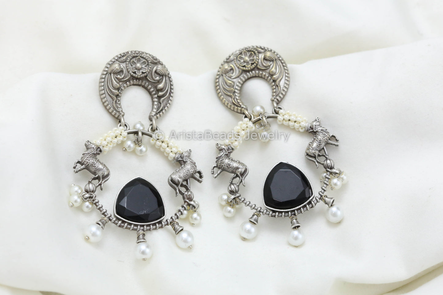 Silver Look Chandbaali - Black