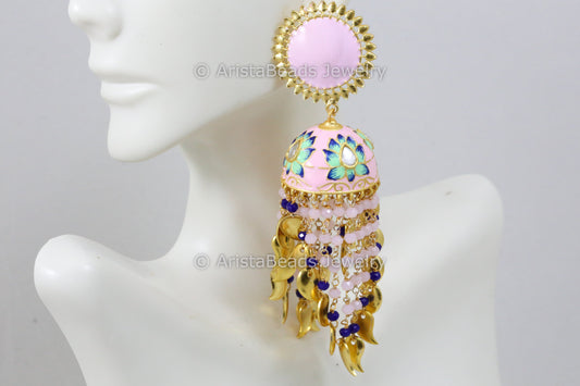 Handmade Enamel Jhumka - Pink