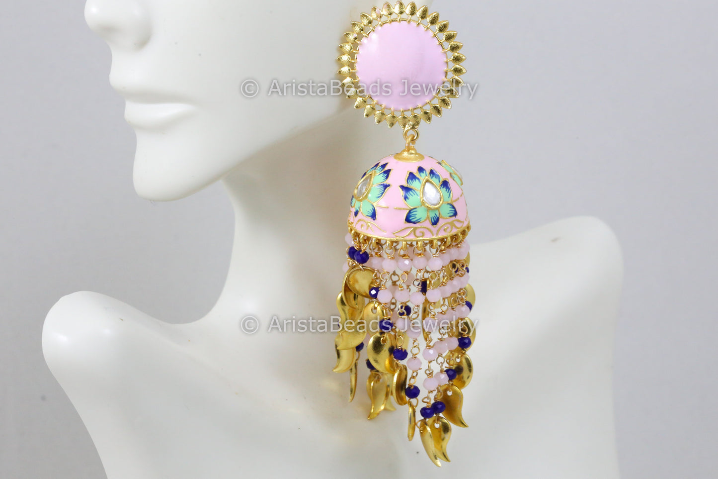 Handmade Enamel Jhumka - Pink